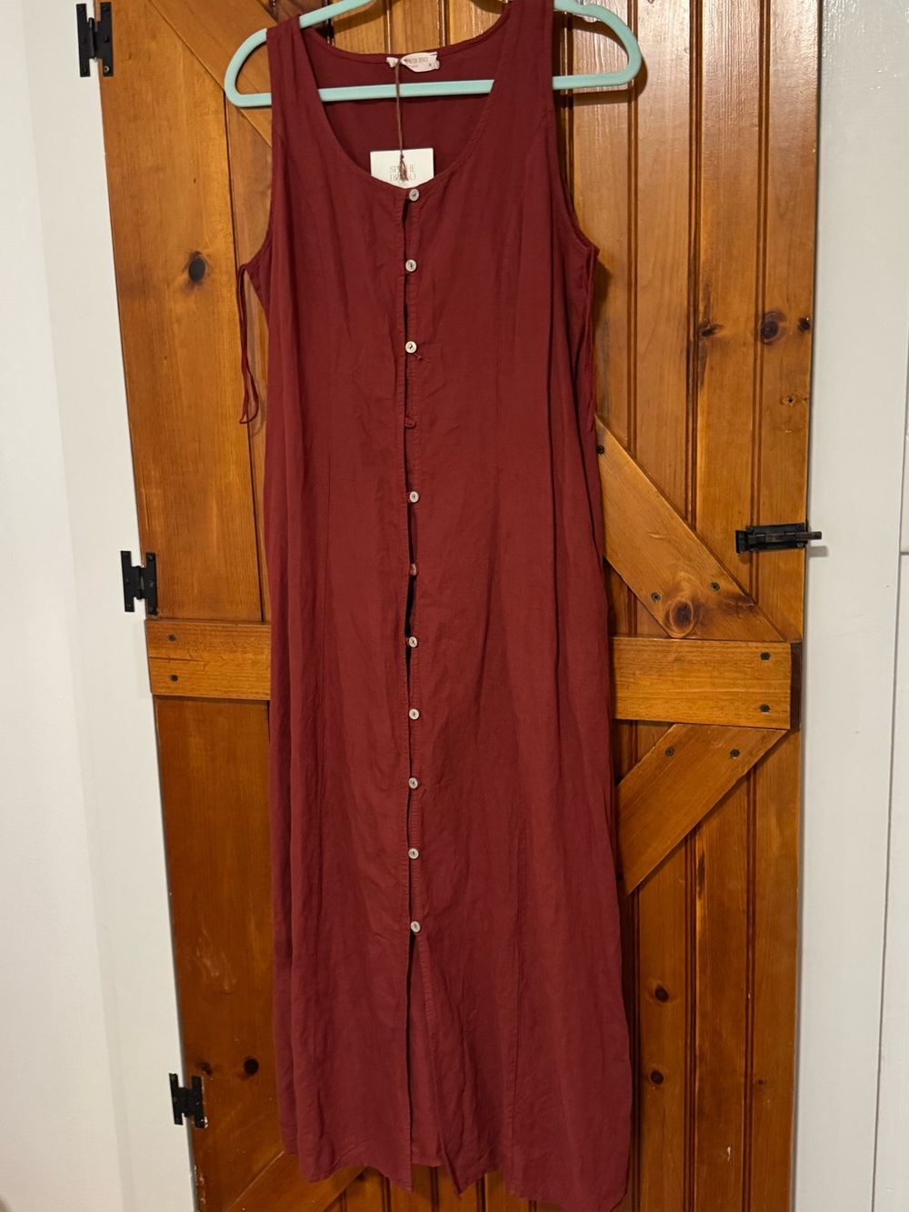 Button-Front Sleeveless Maxi Dress in Burgundy